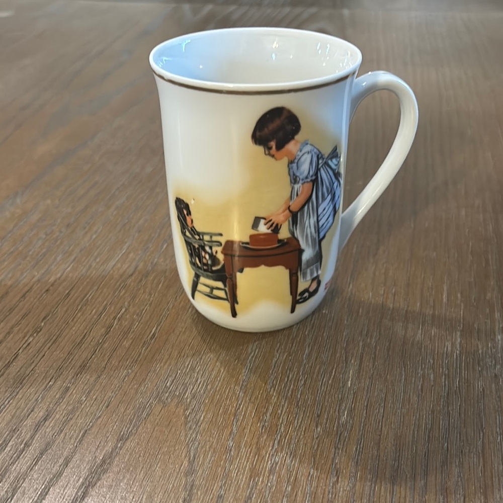 Norman Rockwell “party time” Vintage Style Ceramic Mug with Child Illust…